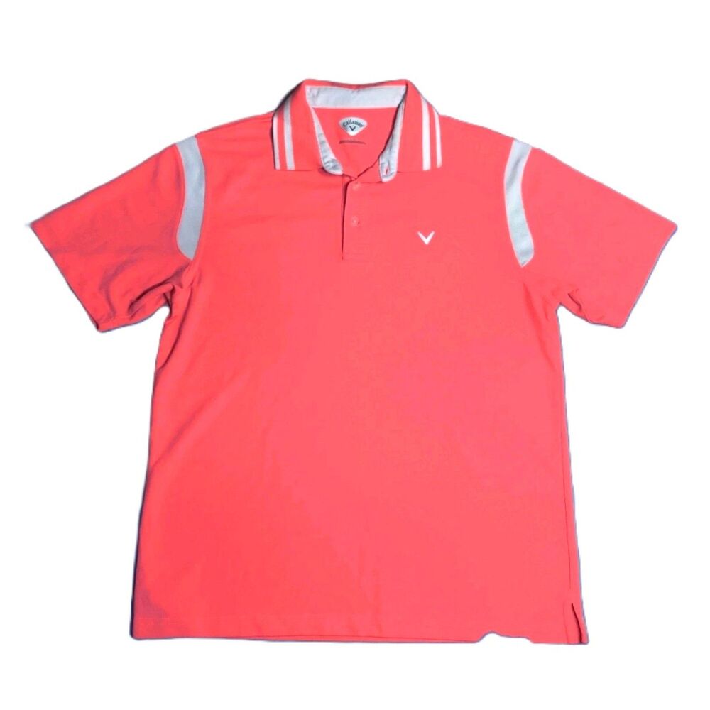 Callaway Golf Polo Shirt Men’s Medium Coral Gray Trim Short Sleeve Performance